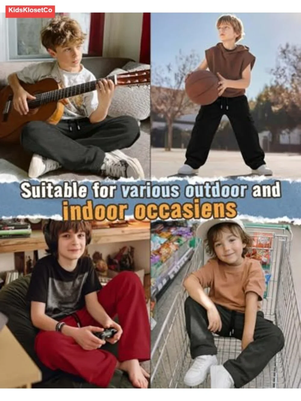 Boys 3 Pack Cargo Sweatpants Lightweight Baggy Joggers Pockets 7-16 Yr